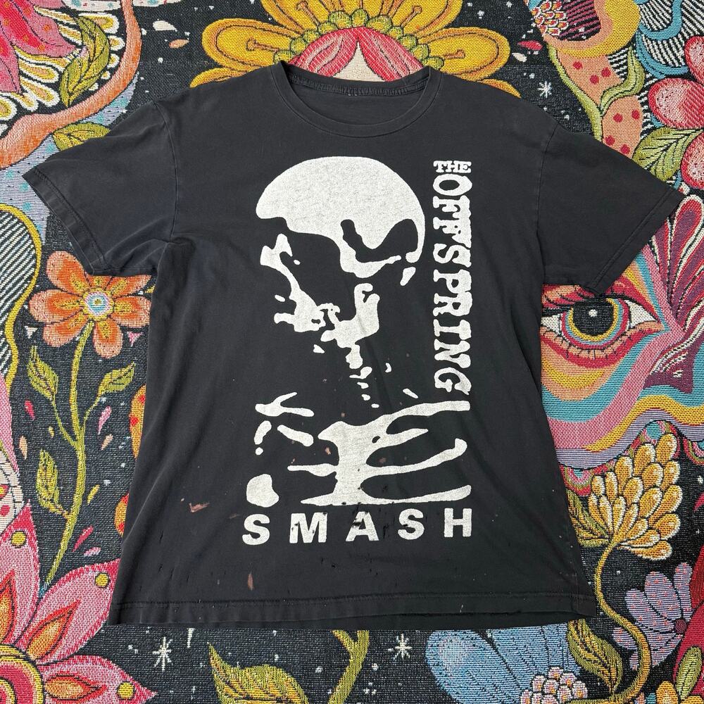 Distressed Offspring Smash Graphic Print Black Lightweight Band T-Shirt Tee M